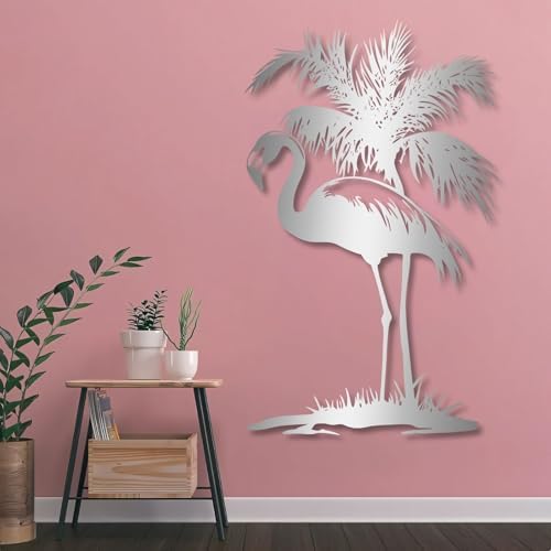 KingGenius Flamingo Wall Sculpture Silver 18x30 Inch