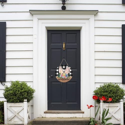 Easter Door Sign with Bunny Ears and Flowers