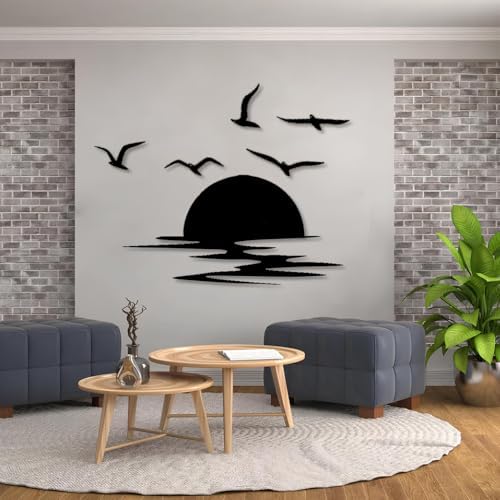 Sunset Scene Metal Wall Art Birds Landscape Decor