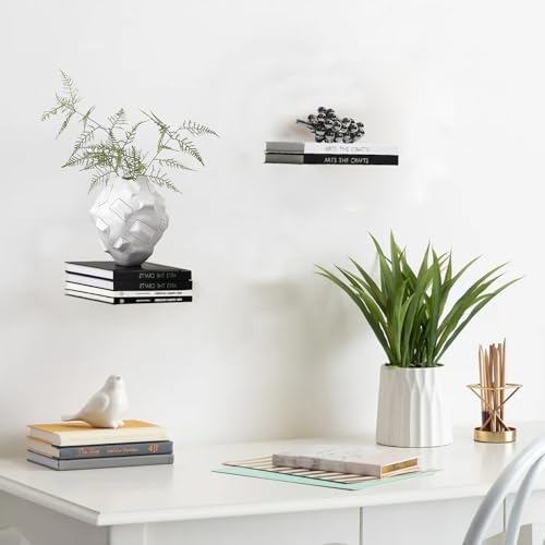 Invisible Floating Bookshelf Modern White Wall Mount Metal Shelves 4PCS