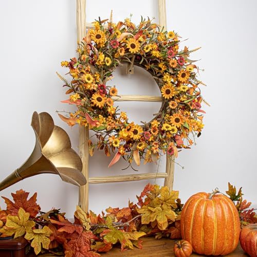 JFLORU 22 Inch Artificial Fall Wreath