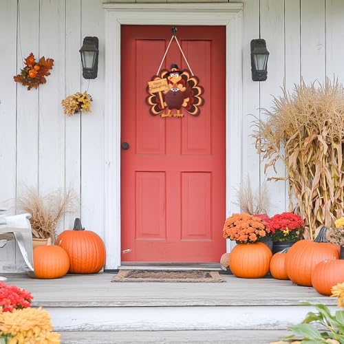 COCHIE Thanksgiving Turkey Wooden Wreath Sign for Front Door