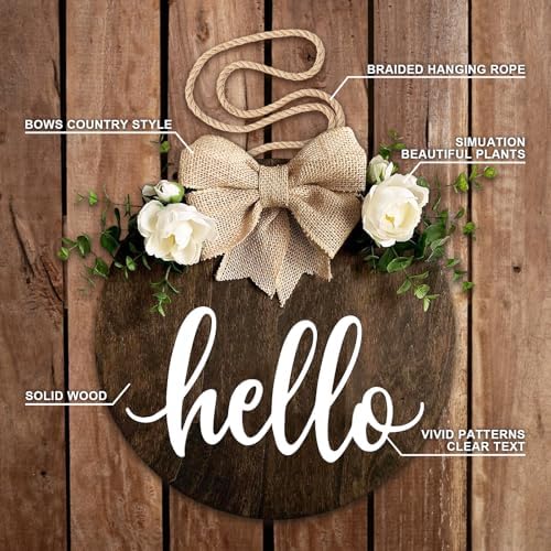 MayAvenue Rustic Round Welcome Sign with Bow and Greenery