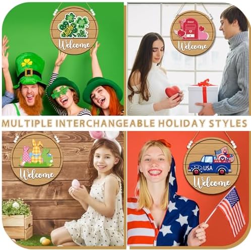 Sintuff Seasonal Welcome Sign with Interchangeable Decorations