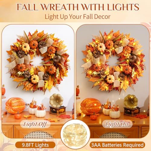 Yastouay 20 Inch Fall Wreath for Front Door