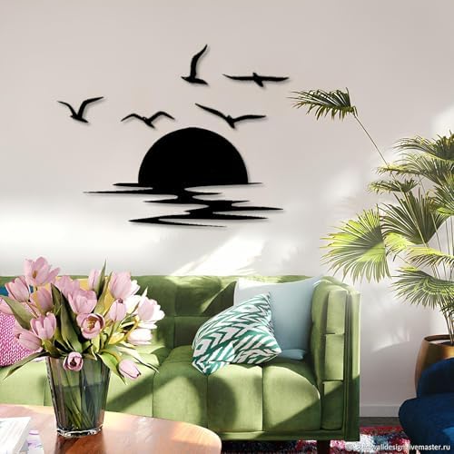 Sunset Scene Metal Wall Art Birds Landscape Decor
