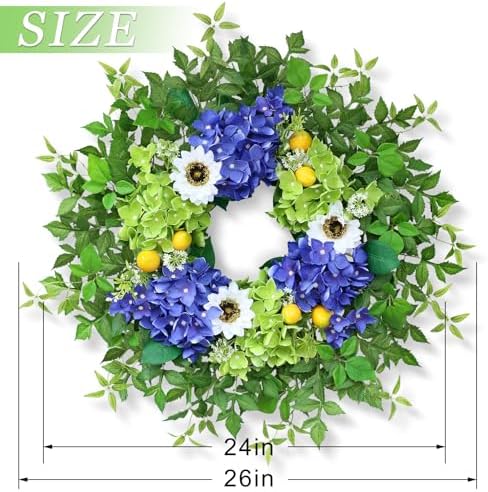 26 Inch Hydrangea Wreath for Front Door Decor