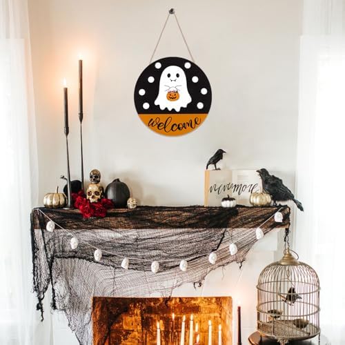Halloween Door Hanging Ghost Welcome Sign Decor