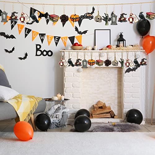 Maitys 36 Pcs Halloween Wooden Ornaments for Tree Decorations