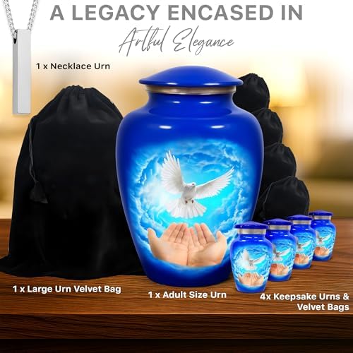 Eternal Love Dove Cremation Urn Set of 6 with Large Urn and Necklace