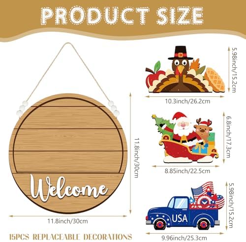 Sintuff Seasonal Welcome Sign with Interchangeable Decorations