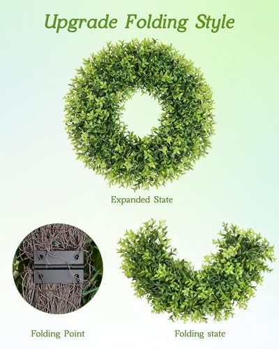 22 Inch Artificial Boxwood Wreath with Sash for Front Door