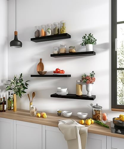 PHPH Wood Floating Shelves Set of 6 Black 17 Inch