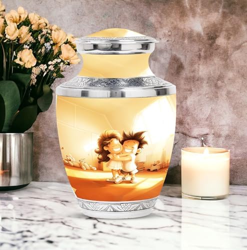 Brother Sister Urn Combo with Velvet Bag and 4 Small Cremation Urns