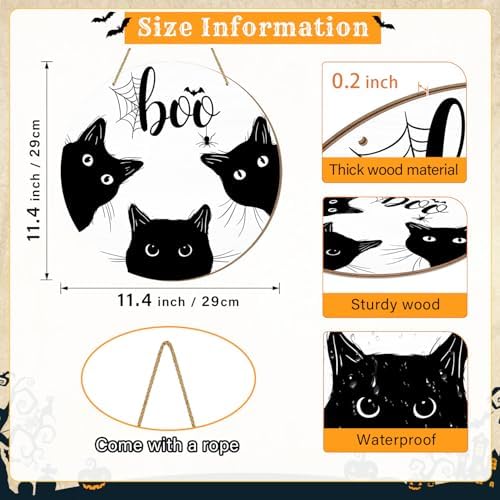 Halloween Black Cat Door Sign with BOO Text