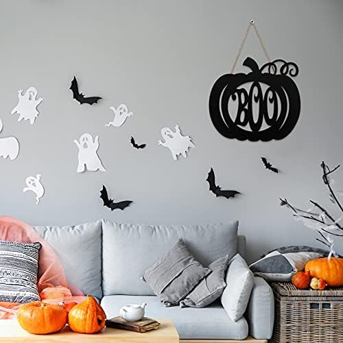 Jetec Halloween Door Hanger Black Boo Wood Sign