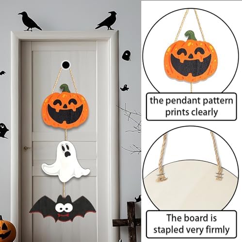 Halloween Wooden Door Hanger 3 Pack with Pumpkin Ghost Bat Design