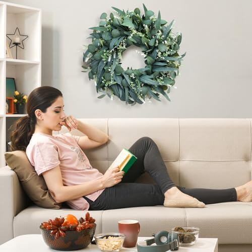 24-26 Inch Eucalyptus Wreath for Front Door and Wall