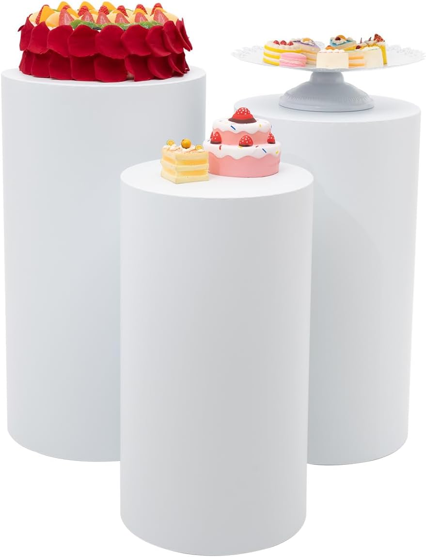 3pcs Cylinder Pedestal Stand White Wedding Birthday Party Decor