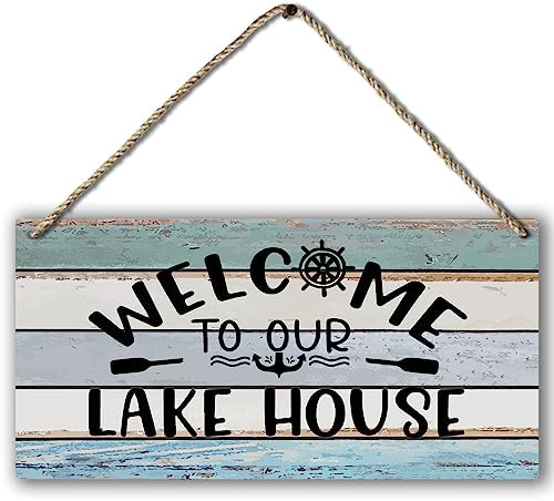 Welcome to Our Lake House Farmhouse Printed Wood Plaque Sign Wall Hanging
