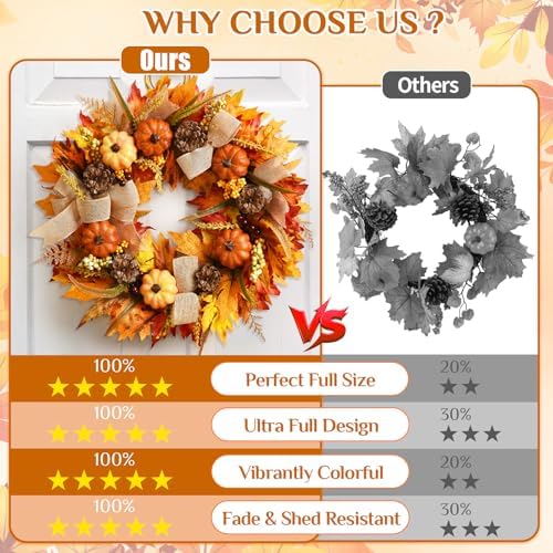 Yastouay 20 Inch Fall Wreath for Front Door