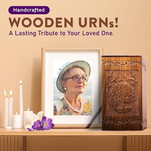 Tree of Life Wooden Cremation Urn Box for Human and Pet Ashes