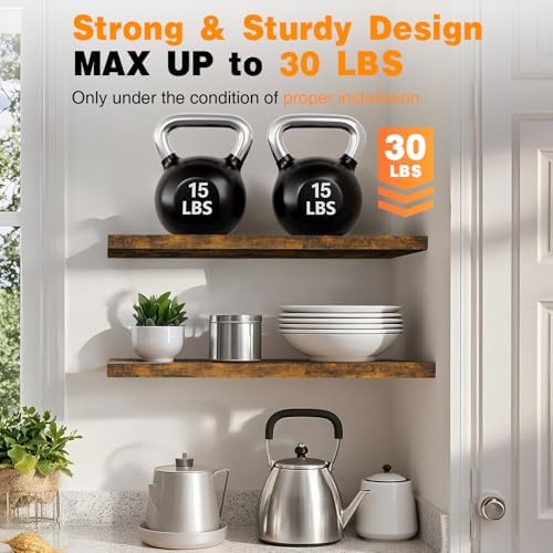 BAYKA Floating Shelves 48 Inch Rustic Wood Wall Mounted Set of 2