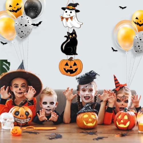 Halloween Decor Wooden Sign with Ghost and Cat