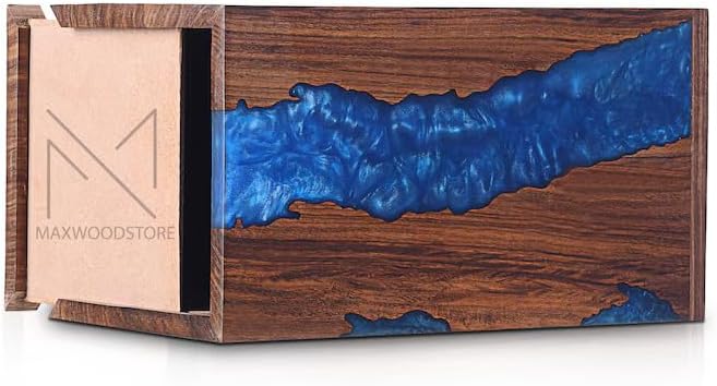 Handcrafted Rosewood Memorial Urn Box - Blue Resin Design