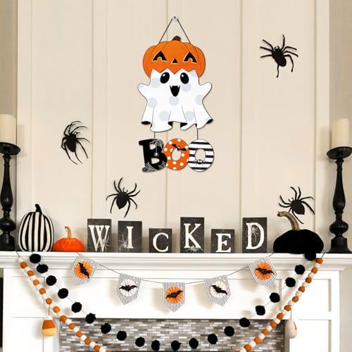 Halloween Ghost BOO Wood Door Hanging Sign Decorations