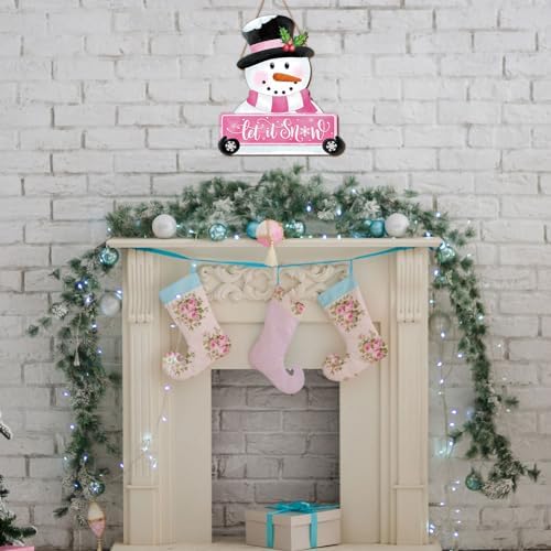 Whaline Pink Snowman Wooden Door Hanger Sign