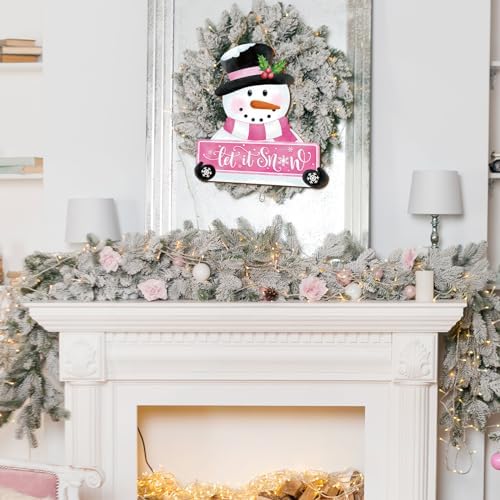 Whaline Pink Snowman Wooden Door Hanger Sign