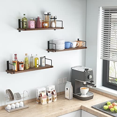 EALLRINEC Floating Shelves Set of 3 Brown Rustic Wood
