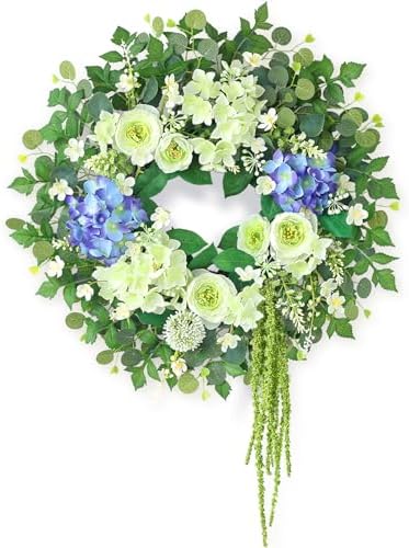 26 Inch Hydrangea Eucalyptus Wreath for Front Door