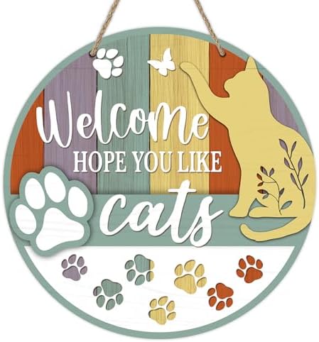 Deroro Welcome Hope You Like Cats Front Door Sign