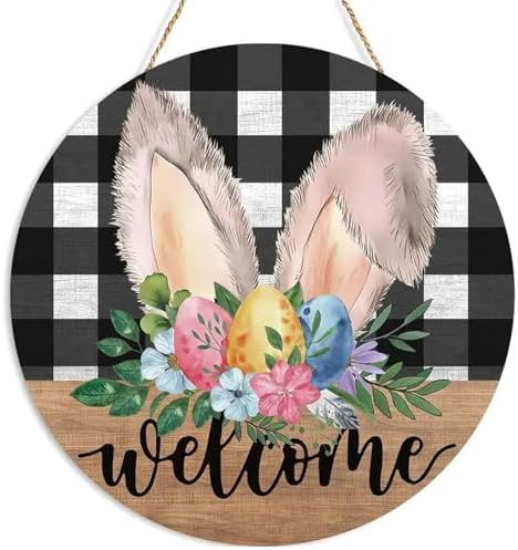Easter Door Sign with Bunny Ears and Flowers