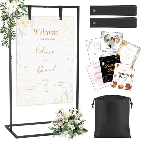 Wedding Welcome Sign Stand with Custom Design and Leather Straps
