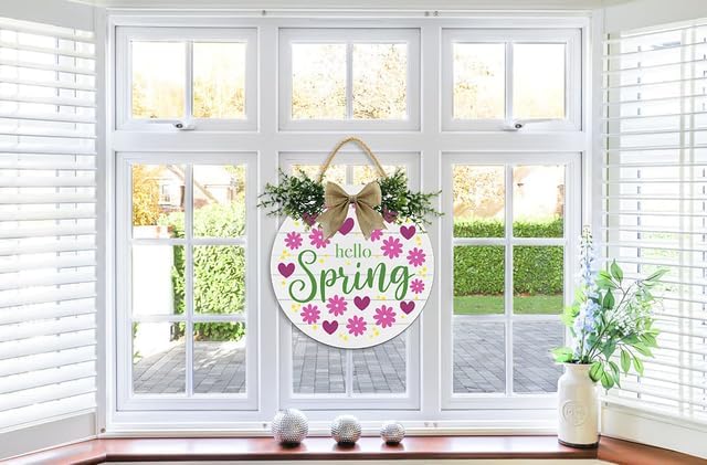 Rustic Wooden Spring Wreath Door Sign 12In