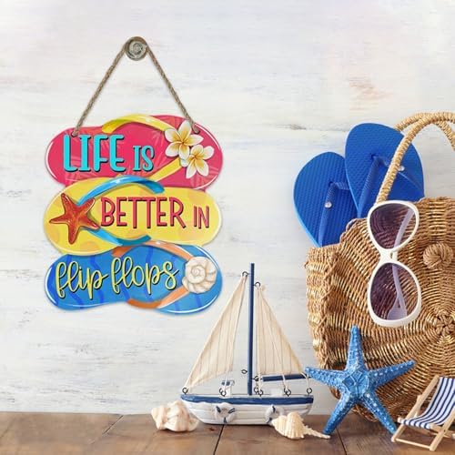 Bolisom Summer Life Flip Flops Beach Door Sign