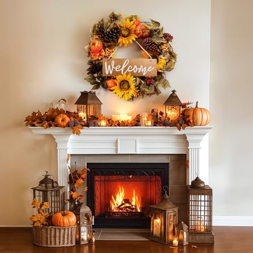 20 Inch Fall Wreath with Welcome Sign Decor