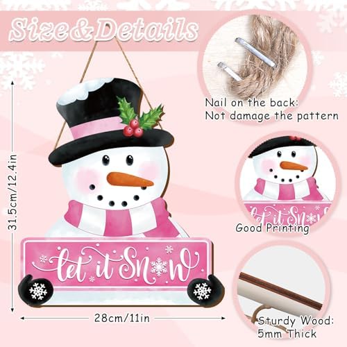 Whaline Pink Snowman Wooden Door Hanger Sign