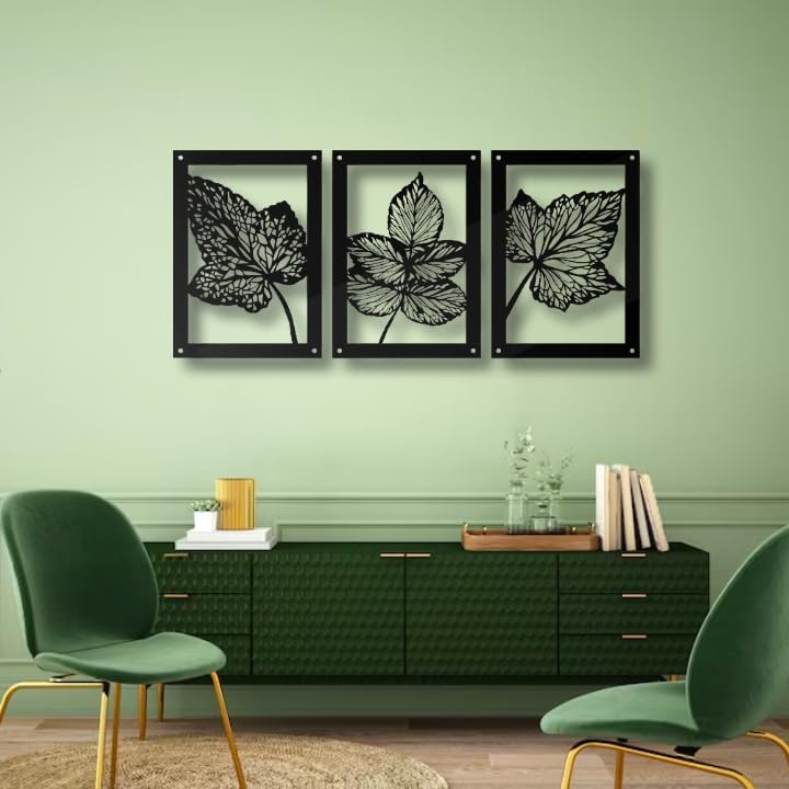 MOSHPY Leaves Metal Wall Decor 3 Panels