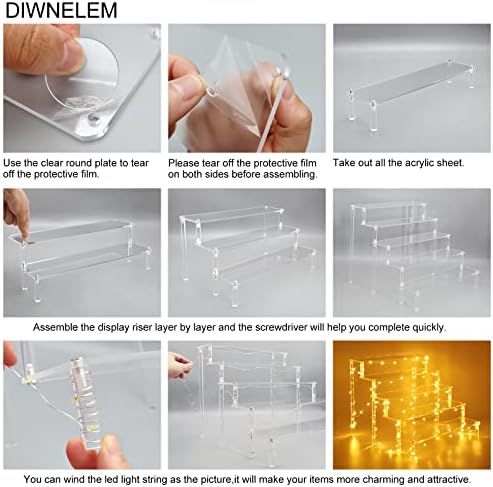 DIWNELEM 5 Tier Acrylic Display Riser with Pink LED Light