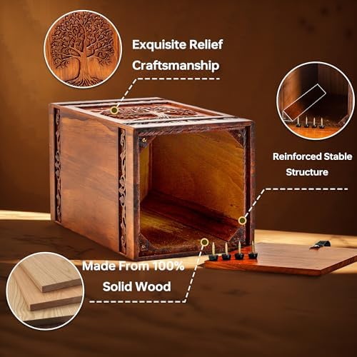 Tree of Life Wooden Urn for Human Ashes - 250 lbs Capacity
