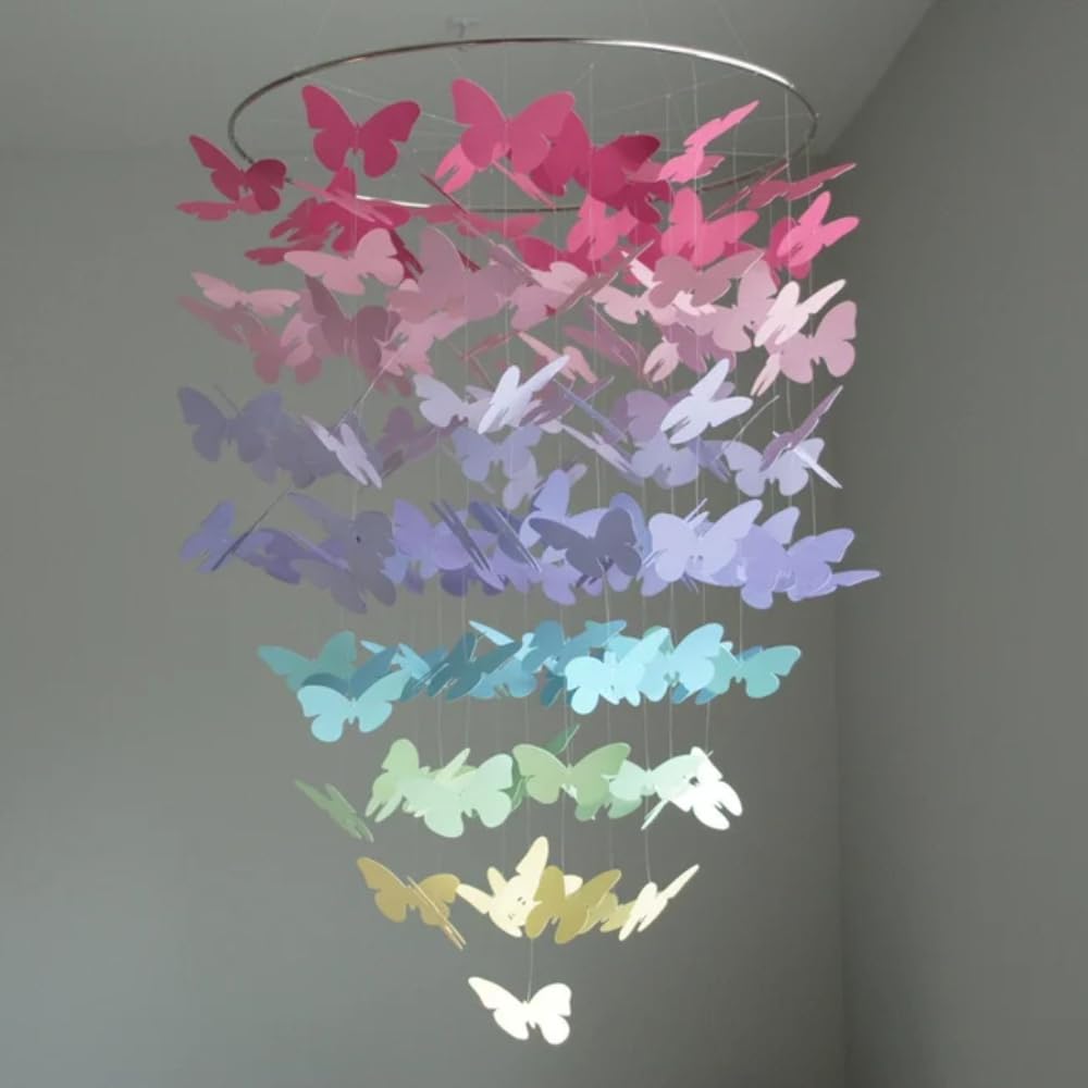 Large Pastel Rainbow Butterfly Mobile Wall Decor