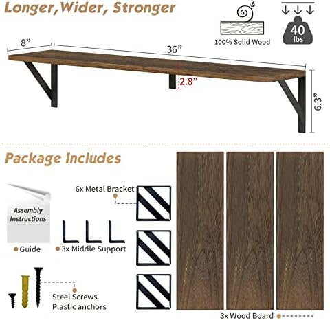 Forbena Floating Book Shelves Wall Set of 3 Rustic Brown