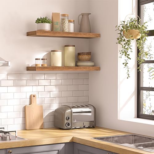 HOOBRO Floating Shelves for Wall Set of 2 236 Inch Rustic Brown