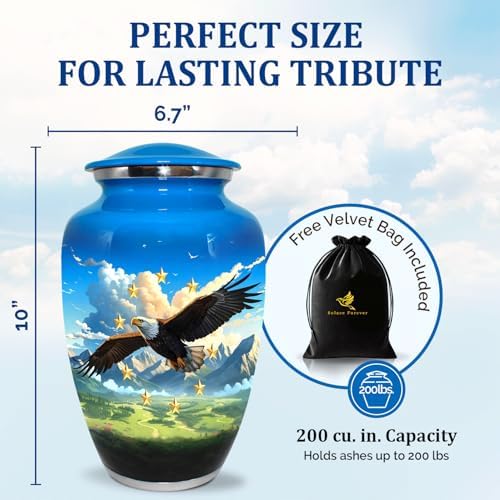 Eagle Flag Cremation Urn for Adult Male - Patriotic Cobalt Blue Large