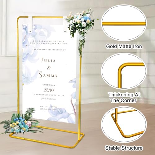 Wedding Welcome Sign Stand - Adjustable Gold Easel for Events