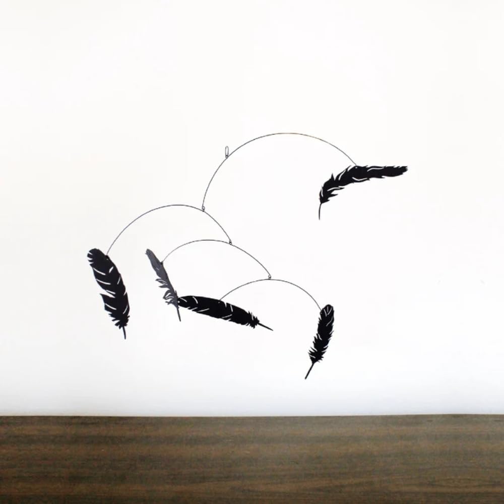 Black Falling Feather Hanging Mobile 16x12